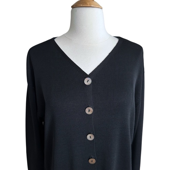 Vintage 90s Belford 100% Silk Black Longline Cardigan Sweater Minimalist Classic - Picture 3 of 16